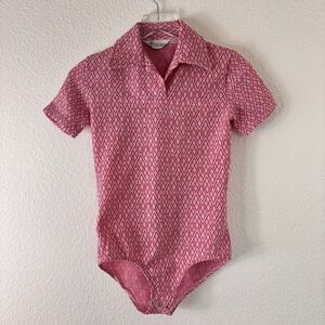 Vintage Kmart Womens Bodysuit S 60s 70s Pink Twee Coquette Kidcore Retro Polo